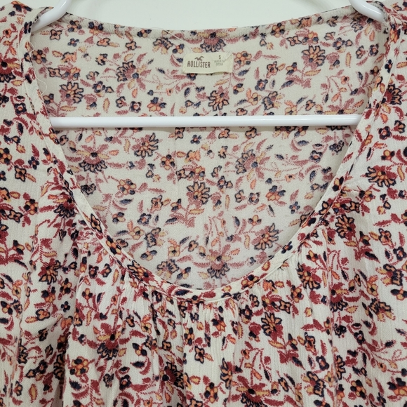 Hollister small floral peasant lace blouse bell sleeves boho prarie red - Picture 4 of 9